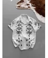 Lushiowear Erkek İki İplik Baskılı Gömlek - Beyaz