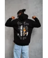Lushiowear Erkek Kapüşonlu Kanguru Cepli Sweatshirt 3 İplik Pamuklu Baskılı Hoodie - Siyah