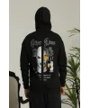 Lushiowear Erkek Kapüşonlu Kanguru Cepli Sweatshirt 3 İplik Pamuklu Baskılı Hoodie - Siyah