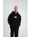 Lushiowear ERKEK 3 İplik Pamuklu Kapüşonlu Patchli Nakışlı Hoodie SweatShirt - Siyah