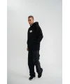 Lushiowear ERKEK 3 İplik Pamuklu Kapüşonlu Patchli Nakışlı Hoodie SweatShirt - Siyah