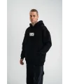 Lushiowear ERKEK 3 İplik Pamuklu Kapüşonlu Patchli Nakışlı Hoodie SweatShirt - Siyah