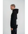 Lushiowear ERKEK 3 İplik Pamuklu Kapüşonlu Patchli Nakışlı Hoodie SweatShirt - Siyah