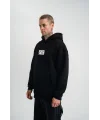 Lushiowear ERKEK 3 İplik Pamuklu Kapüşonlu Patchli Nakışlı Hoodie SweatShirt - Siyah