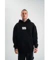 Lushiowear ERKEK 3 İplik Pamuklu Kapüşonlu Patchli Nakışlı Hoodie SweatShirt - Siyah