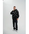 Lushiowear ERKEK Kapüşonlu Varak ve Pano Baskılı Hoodie  SweatShirt- Siyah