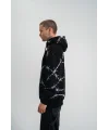 Lushiowear ERKEK Kapüşonlu Varak ve Pano Baskılı Hoodie  SweatShirt- Siyah