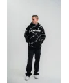 Lushiowear ERKEK Kapüşonlu Varak ve Pano Baskılı Hoodie  SweatShirt- Siyah