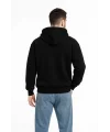 Lushiowear Erkek Kapüşonlu 3 İplik Şardonlu Önü Baskılı Fermuarlı Oversize Sweatshirt - Siyah
