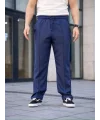 Lushiowear Erkek Keten Cepli Çıma Dikişli jogger Buggy Pantalon Rahat kalıp - Lacivert