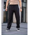 Lushiowear Erkek Keten Cepli Çıma Dikişli jogger Buggy Pantalon Rahat kalıp - Siyah