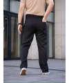 Lushiowear Erkek Keten Cepli Çıma Dikişli jogger Buggy Pantalon Rahat kalıp - Siyah
