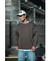 Lushiowear Erkek Bisiklet Yaka 3 iplik Pamuklu Basic SweatShirt  - Antrasit