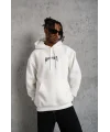 Lushiowear Erkek 3 İplik Pamuklu Baskılı Kapüşonlu Cepli Sweatshirt Hoodie - Beyaz
