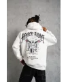 Lushiowear Erkek 3 İplik Pamuklu Baskılı Kapüşonlu Cepli Sweatshirt Hoodie - Beyaz