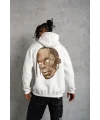Lushiowear Erkek Kordonlu Arka Maske Kordon Saçlı Kapüşonlu sweatshirt hoodie - Beyaz