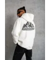 Lushiowear Erkek Nihilist Penguen Baskılı 3 İplik Pamuklu Kapüşonlu Sweatshirt Hoodie Beyaz