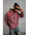 Lushiowear Erkek 3 İplik Pamuklu Baskılı Kapüşonlu Cepli Sweatshirt Hoodie - Gül Kurusu