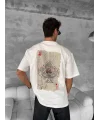 Lushiowear ERKEK Tişört Kısa kol Ön ve Arka Baskılı Oversize Bisiklet Yaka T-Shirt - Beyaz