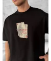 Lushiowear ERKEK Tişört Kısa Kol Ön ve Arka Baskılı Oversize Bisiklet Yaka T-shirt - Siyah