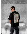 Lushiowear ERKEK Tişört Kısa Kol Ön ve Arka Baskılı Oversize Bisiklet Yaka T-shirt - Siyah