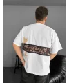 Lushiowear Erkek T-Shirt Ön ve Arka Baskılı Oversize Bisiklet Yaka tişort - Beyaz