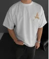 Lushiowear Erkek T-Shirt Ön ve Arka Baskılı Oversize Bisiklet Yaka tişort - Beyaz