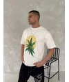 Lushiowear Erkek Kısa Kol Yazlık Tişört Bisiklet Yaka Baskılı Oversize T-Shirt - Beyaz