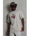Lushiowear Erkek Kısa Kol Yazlık Tişört Bisiklet Yaka Baskılı Oversize T-Shirt - Gri