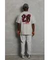 Lushiowear Erkek Kısa Kol Yazlık Tişört Bisiklet Yaka Baskılı Oversize T-Shirt - Gri