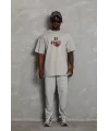 Lushiowear Erkek Kısa Kol Yazlık Tişört Bisiklet Yaka Baskılı Oversize T-Shirt - Gri
