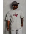 Lushiowear Erkek Kısa Kol Yazlık Tişört Bisiklet Yaka Baskılı Oversize T-Shirt - Gri