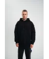 Lushiowear Erkek 3 İplik Pamuklu Oversize Kapüşonlu Nakışlı Hoodie SweatShirt - Siyah