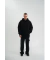 Lushiowear Erkek 3 İplik Pamuklu Oversize Kapüşonlu Nakışlı Hoodie SweatShirt - Siyah