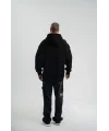 Lushiowear Erkek 3 İplik Pamuklu Oversize Kapüşonlu Nakışlı Hoodie SweatShirt - Siyah