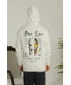 Lushiowear Erkek Kapüşonlu Kanguru Cepli Sweatshirt 3 İplik Pamuklu Baskılı Hoodie - Beyaz