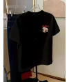 Lushiowear Kadın Ön ve Arka Baskılı T-Shirt Kısa Kol Bisiklet Yaka Regular Fit Tişört - Siyah