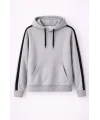Lushiowear Erkek Şeritli Kapüşonlu Sweatshirt Oversize 3 iplik Pamuklu Hoodie - Gri