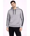 Lushiowear Erkek Şeritli Kapüşonlu Sweatshirt Oversize 3 iplik Pamuklu Hoodie - Gri