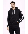 Lushiowear Erkek Şeritli Kapüşonlu Sweatshirt Oversize 3 iplik Pamuklu Hoodei - Siyah
