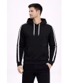 Lushiowear Erkek Şeritli Kapüşonlu Sweatshirt Oversize 3 iplik Pamuklu Hoodei - Siyah