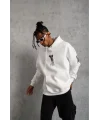 Lushiowear BErkek 3 İplik Pamuklu Kapüşonlu Baskılı Cepli Oversize Sweatshirt Hoodie - eyaz