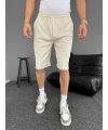 Lushiowear Erkek Su Yolu Çizgili Ön Arka Cepli Şort - Bej
