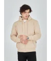 Lushiowear Erkek 3 İplik Pamuklu Kapüşonlu Tam Fermuarlı Cepli Hoodie Sweatshirt - Bej