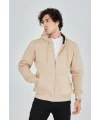 Lushiowear Erkek 3 İplik Pamuklu Kapüşonlu Tam Fermuarlı Cepli Hoodie Sweatshirt - Bej