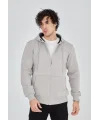 Lushiowear Erkek 3 İplik Pamuklu Kapüşonlu Tam Fermuarlı Cepli Hoodie Sweatshirt - Boyalı Gri