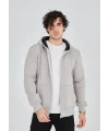 Lushiowear Erkek 3 İplik Pamuklu Kapüşonlu Tam Fermuarlı Cepli Hoodie Sweatshirt - Boyalı Gri