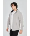 Lushiowear Erkek 3 İplik Pamuklu Kapüşonlu Tam Fermuarlı Cepli Hoodie Sweatshirt - Boyalı Gri