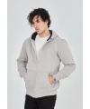 Lushiowear Erkek 3 İplik Pamuklu Kapüşonlu Tam Fermuarlı Cepli Hoodie Sweatshirt - Boyalı Gri