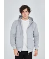 Lushiowear Erkek 3 İplik Pamuklu Kapüşonlu Tam Fermuarlı Cepli Hoodie Sweatshirt - Gri
